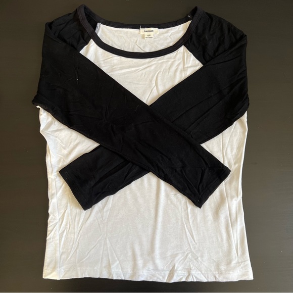 GARAGE | Black and White 3/4 Sleeve Baseball Tee - Picture 3 of 5